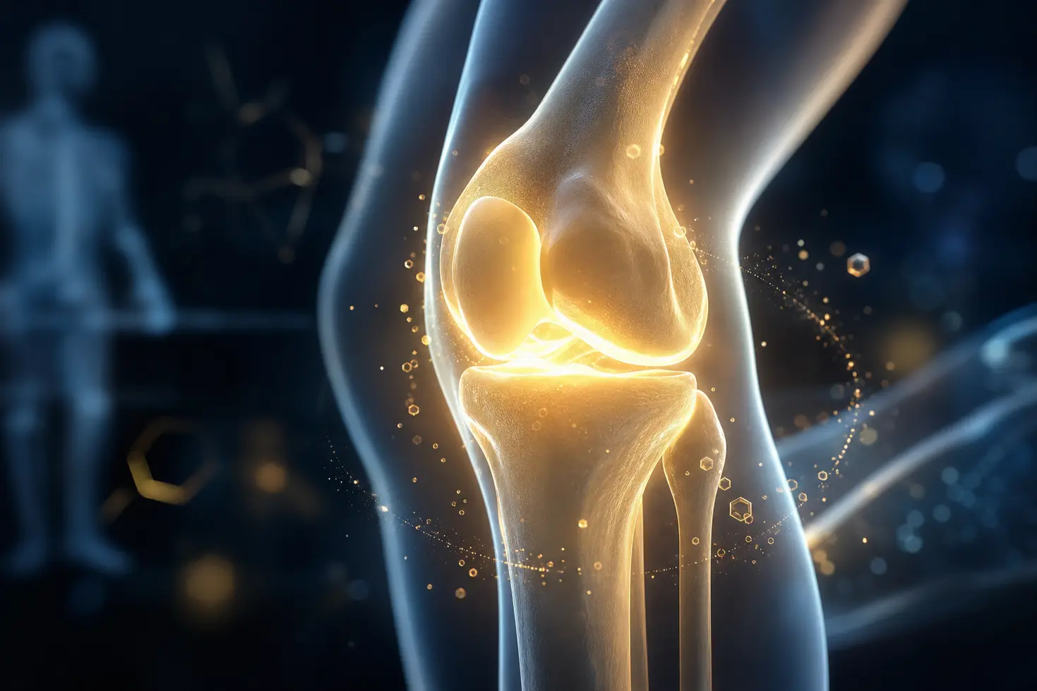 Concepto de rehabilitación avanzada y regeneración médica de la rodilla con tecnología de vanguardia.