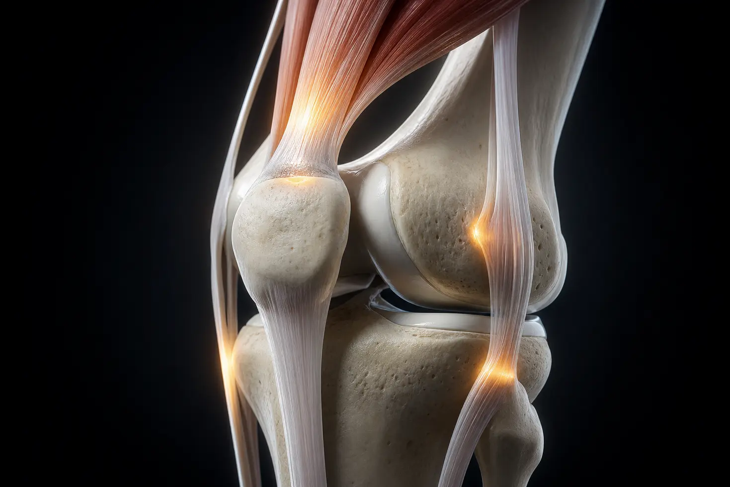 Representación anatómica 3D de los principales tendones de la rodilla
