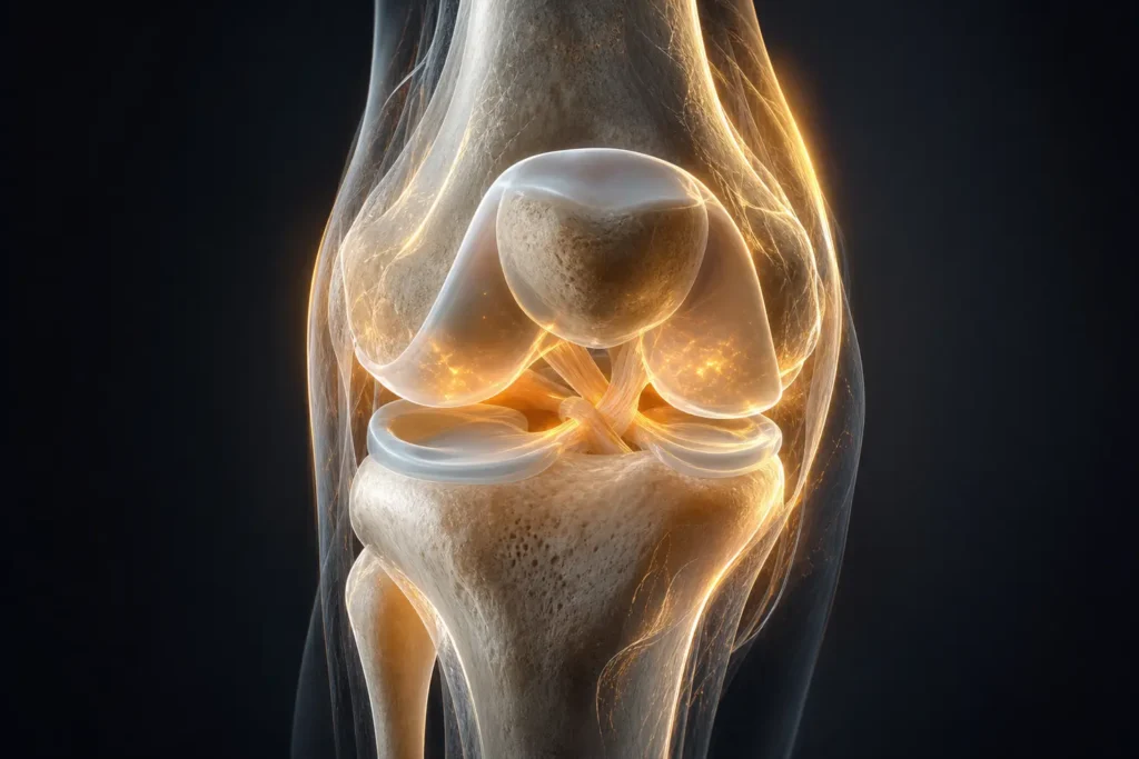 Representación anatómica detallada de la articulación para ilustrar el dolor en la rodilla